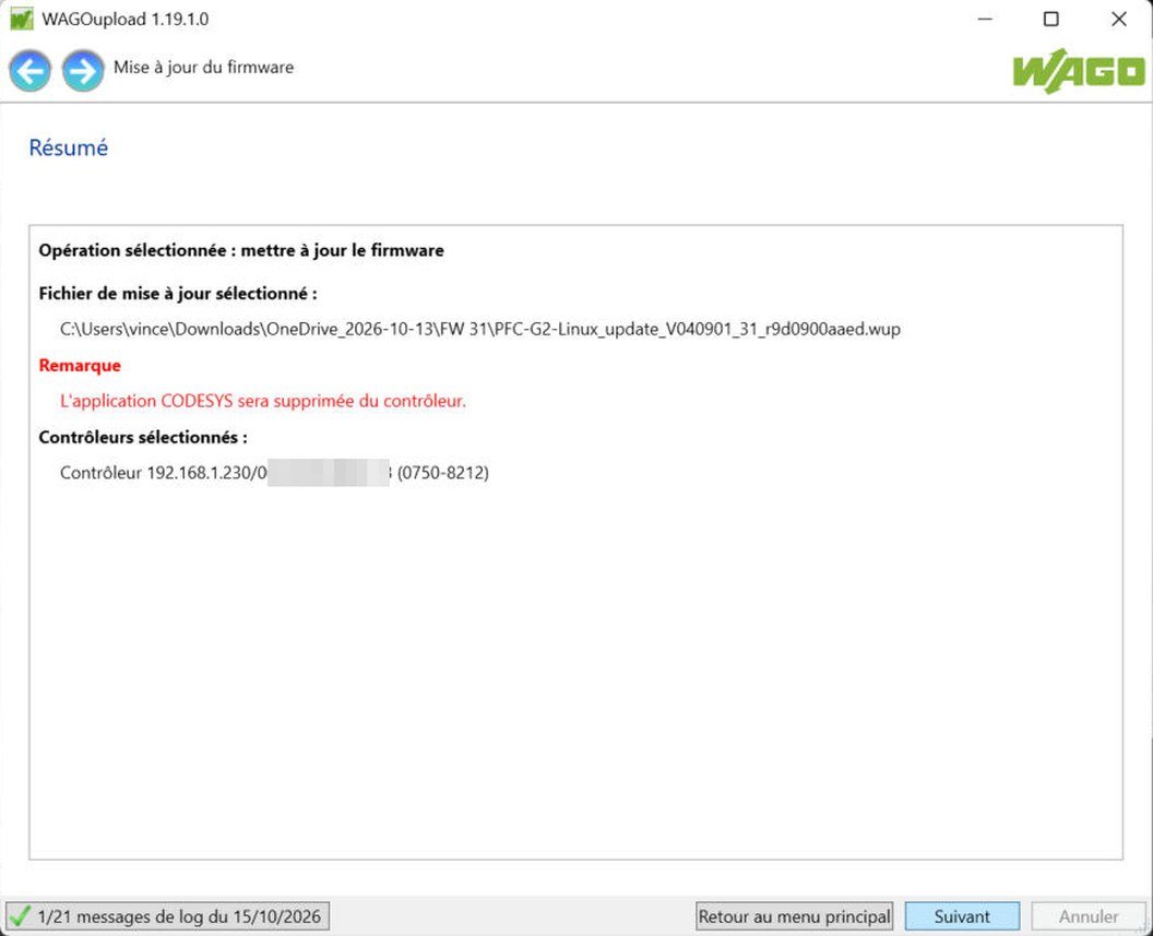Résumé de la mise à jour du firmware avant lancement