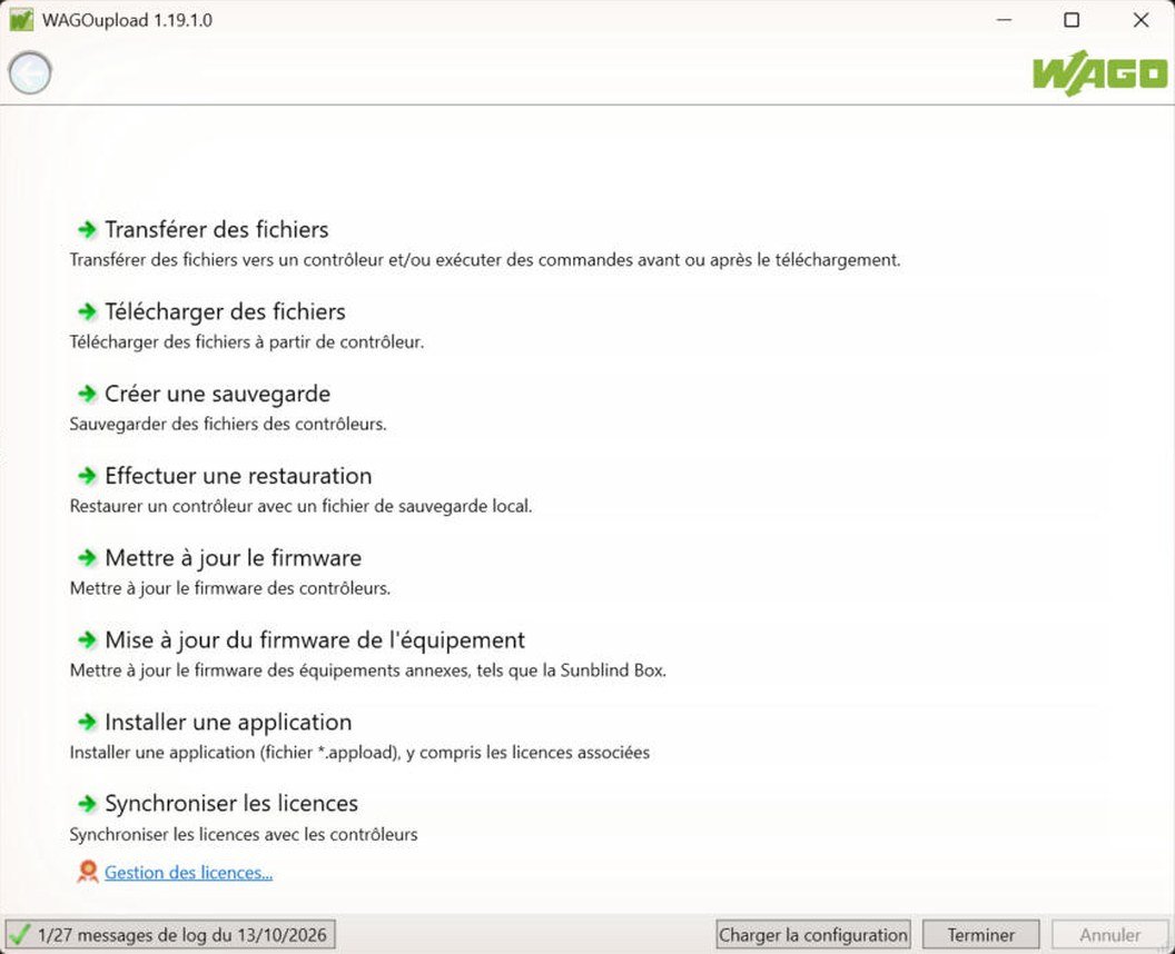 Écran d'accueil de WAGOupload 1.19.1