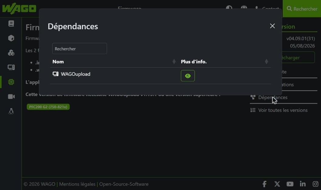 Dépendances du firmware : WAGOupload